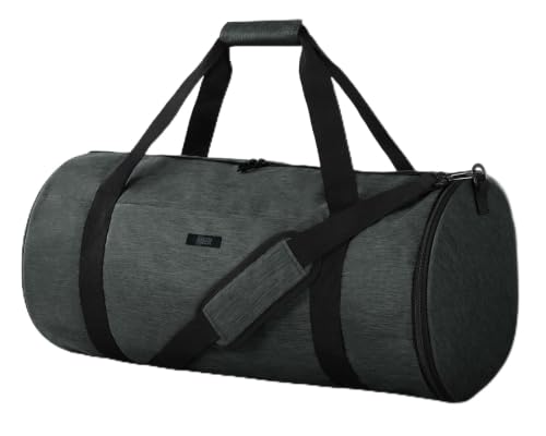 MIER Medium Gym Duffle Bag with Shoe Compartment & Wet Pocket, 35L, Gray | Round Duffel Bags for Travel, Carry-on, Fitness, Workout; Lightweight & Durable; Padded Shoulder Strap; Smooth Zipper - color: dark grey, size: 35L