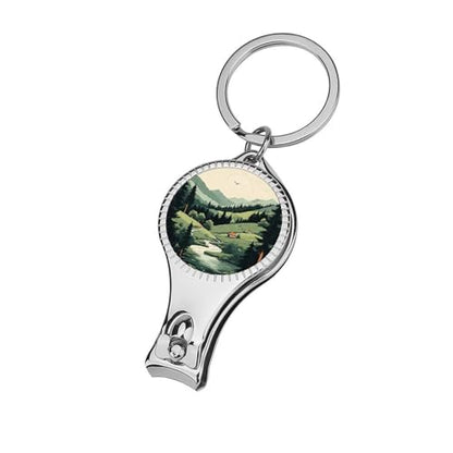Outdoor Landscape Metal Nail Clipper, Nail Cutter with File & Bottle Opener Keychain for Men Women, Portable Nail Tool for Travel Outdoor Daily Use
