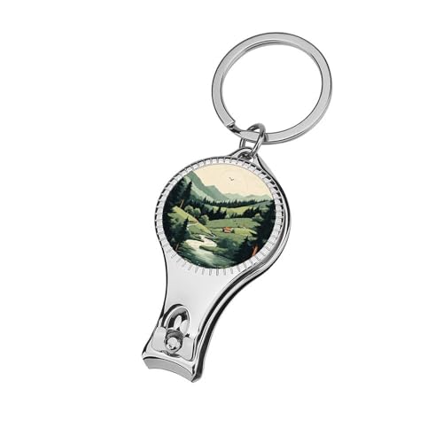 Outdoor Landscape Metal Nail Clipper, Nail Cutter with File & Bottle Opener Keychain for Men Women, Portable Nail Tool for Travel Outdoor Daily Use