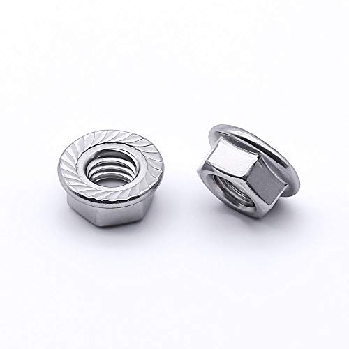 1/4-20 Serrated Flange Hex Lock Nuts, 304 Stainless Steel 18-8 Anti-Loose Nuts for Machinery, Automotive, DIY, 100 PCS - size: 1/4-20