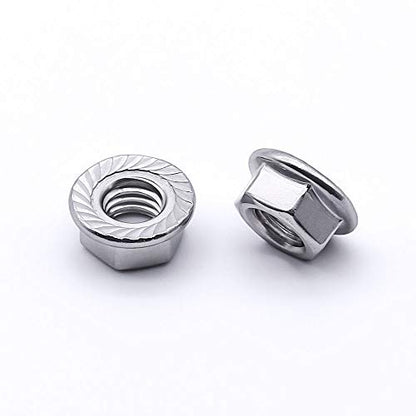1/4-20 Serrated Flange Hex Lock Nuts, 304 Stainless Steel 18-8 Anti-Loose Nuts for Machinery, Automotive, DIY, 100 PCS - size: 1/4-20