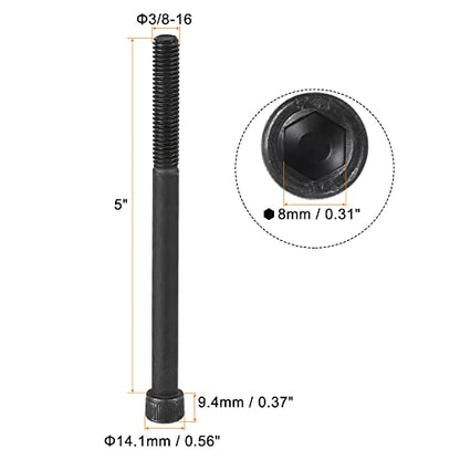 uxcell 3/8-16x5" Hex Socket Head Cap Screw Bolts 12.9 Grade Alloy Steel 5pcs - size: 3/8x5"