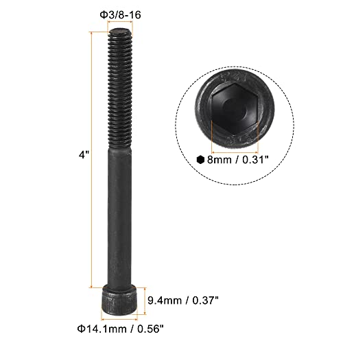 uxcell 3/8-16x4" Hex Socket Head Cap Screw Bolts 12.9 Grade Alloy Steel 5pcs - size: 3/8x4"