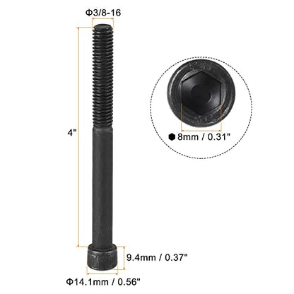 uxcell 3/8-16x4" Hex Socket Head Cap Screw Bolts 12.9 Grade Alloy Steel 5pcs - size: 3/8x4"