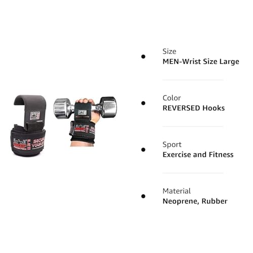 Weight Lifting Rod Hooks Heavy Duty Wrist Wraps Power Weight Lifting Training Gym Grips Straps Set of 2 - color: REVERSED Hooks, size: MEN-Wrist Size Large