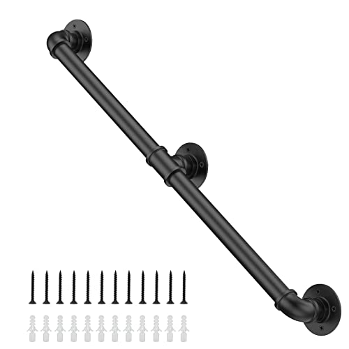 Willstar 7FT Industrial Staircase Handrail Non-Slip Pipe Bar Foot Rail Wall Mount Stair Rail Vintage Grab Bar for Steps Black Iron Pipe Handrail for Outdoor Indoor Stairs Loft Porch Hand Rail (7ft) - size: 7 FT