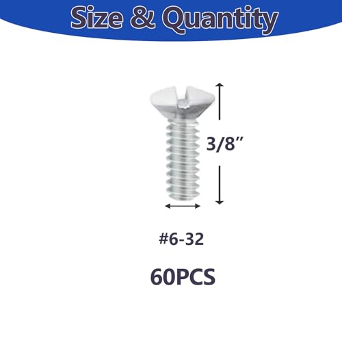 60 pcs 3/8" Wall Plate Screws, White Outlet Screws 6-32 Thread Light Electrical Cover Panel Switch Plate Screws(White） - color: White, size: 3/8 Inch