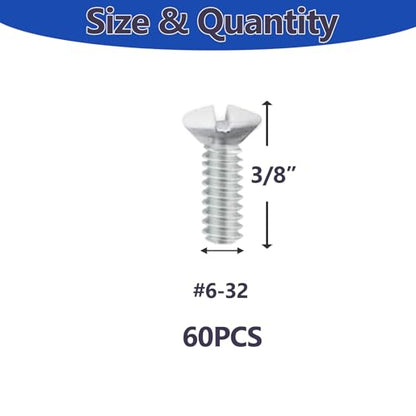 60 pcs 3/8" Wall Plate Screws, White Outlet Screws 6-32 Thread Light Electrical Cover Panel Switch Plate Screws(White） - color: White, size: 3/8 Inch