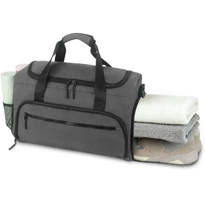 Gym Bag for Men Women, Sports Duffle Bag with Wet Pocket & Shoes Compartment, Water Resistant Overnight Weekender Bag Duffel Bag - color: Grey