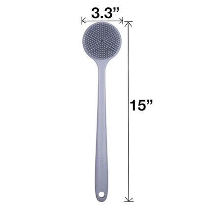 DNC Silicone Back Scrubber for Shower Bath Body Brush with Long Handle (Gray) - color: Gray