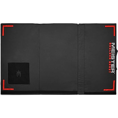 Meister Boulder Beast XL Tri-Fold Climbing Crash Pad w/Backpack Straps | Oversized 72" x 44" landing area with 5" multi-layer cushioning for bouldering + shoe cleaning carpet