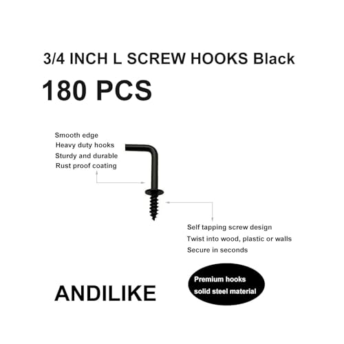 180 PCS 7 Shaped Right Angle Screw Hooks,3/4 Inch Small Screw in L Shaped Hooks for Hanging Lamp,Plants,Decorations,kitchenware and DIY Crafts - size: 3/4inch 180pcs