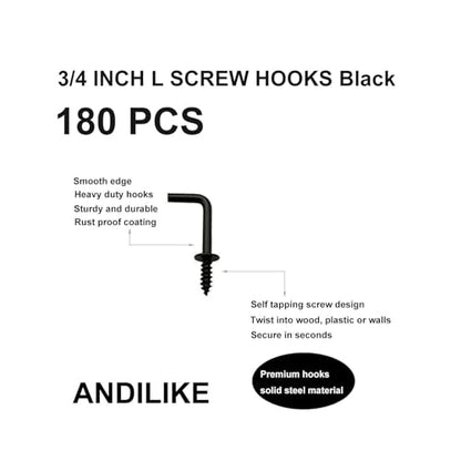 180 PCS 7 Shaped Right Angle Screw Hooks,3/4 Inch Small Screw in L Shaped Hooks for Hanging Lamp,Plants,Decorations,kitchenware and DIY Crafts - size: 3/4inch 180pcs
