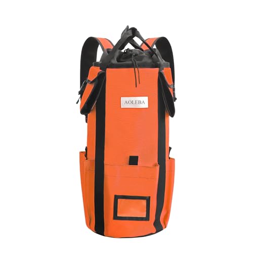 AOLEBA Arborist Rope Storage Bag Tree Climbing Rock Rope Bucket Backpack Rope Storage Bag Large Capacity 1680D Thicken Nylon Material with Hand Straps, Side Pockets - color: Orange