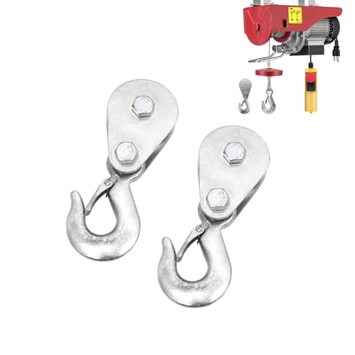Pulley Hook (1Tons/2,200 LBS) Snatch Block with Hook Heavy Duty Pulley Lifting Block Hoist with Hook for 3/8 inch Cable High Strength Steel Single Wheel Rope Bearing Winch Block （2 pcs）