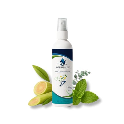 Natural Shoe Freshener Spray - 4oz (120ml) Water-Based Mist with Eucalyptus, Peppermint, Tea Tree & Lemongrass - Quick Acting Odor Neutralizer for Shoes, Gym Bags