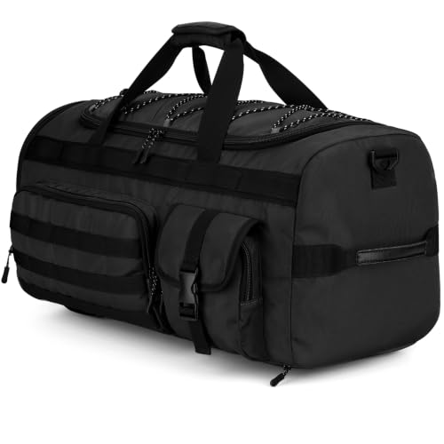 Gonex 45L Tactical Duffel Bag, 3-in-1 Gym & Travel Bag | Shoe compartment, Tactical gear loops, Water-repellent lining, 5 zip pockets, Weekend travel - color: Black, size: 45L