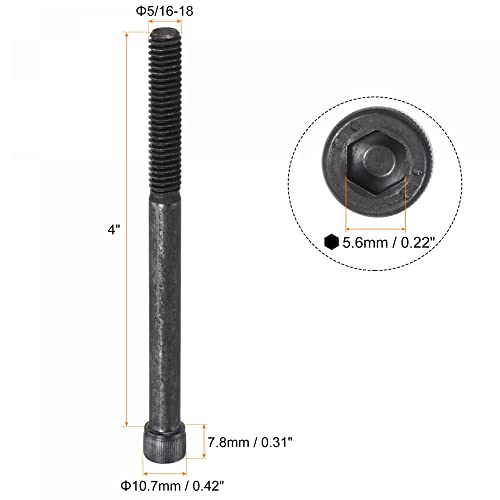 uxcell 5/16-18x4" Hex Socket Head Cap Screw Bolts 12.9 Grade Alloy Steel 5pcs - size: 4 Inch