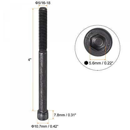 uxcell 5/16-18x4" Hex Socket Head Cap Screw Bolts 12.9 Grade Alloy Steel 5pcs - size: 4 Inch