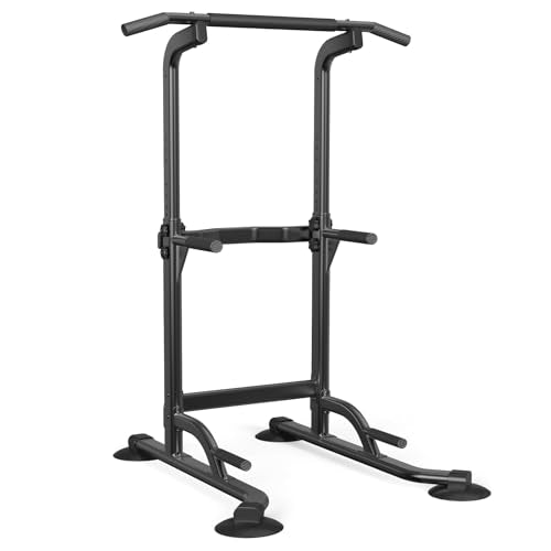 Dskeuzeew Pull Up Bar Free Standing for Multi-Function Home Gym Strength, Pull Up Dip Station Assistive Trainer Height Adjustable, Power Tower Training Heavy-Duty Fitness Equipment - color: Black