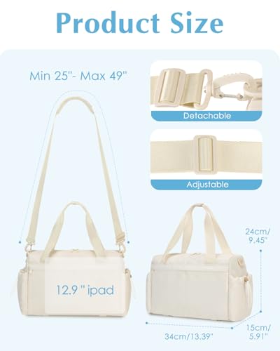 Small Gym Bag, Mini Gym Bag with Yoga Mat Holder & Wet Compartment, Beige | Yoga Mat Bag, Water Bottle Pocket, Detachable and Adjustable Shoulder Strap, Mini Duffle Bag for Workout Travel Dance - color: Beige