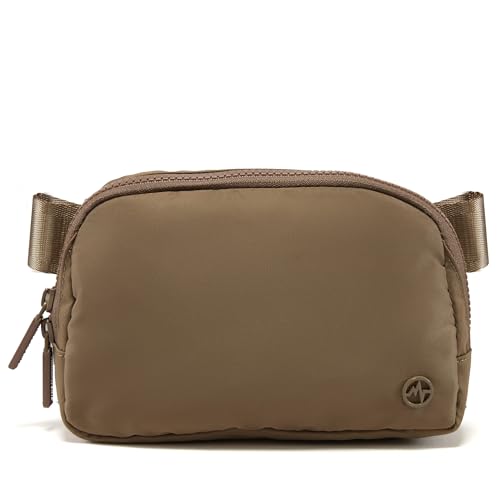 Pander Nylon Fanny Pack for Women, Two-Way Zipper Crossbody Bag | 1L nylon belt bag with a two-way zipper, three interior mesh pockets, and an adjustable strap for waist or crossbody wear - color: Gray Brown