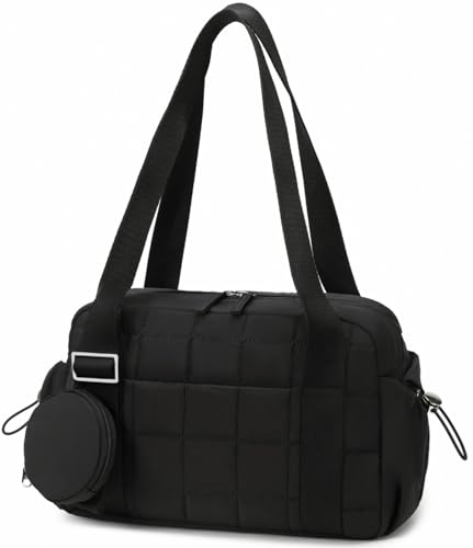 CAMTOP Mini Gym Bag for Women, Small Gym Tote Bag Puffy Quilted Sports Duffel Bag with Wet Compartment and Coin Purse Duffel Bags Dance Yoga Workout Bag for Gifts (All Black, Mini-12.6") - color: All Black, size: Mini-12.6"