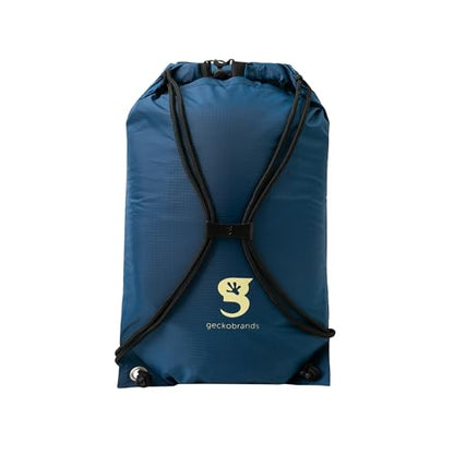 geckobrands Embark 10L Drawstring Backpack – Waterproof, Lightweight Dry Bag for Beach, Hiking, and Light Water Activities - color: Navy/Gold