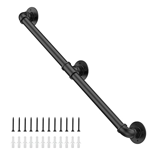 Willstar 5FT Industrial Staircase Handrail Non-Slip Pipe Bar Foot Rail Wall Mount Stair Rail Vintage Grab Bar for Steps Black Iron Pipe Handrail for Outdoor Indoor Stairs Loft Porch Hand Rail (5ft) - size: 5 FT