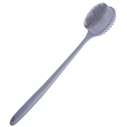 DNC Silicone Back Scrubber for Shower Bath Body Brush with Long Handle (Gray) - color: Gray