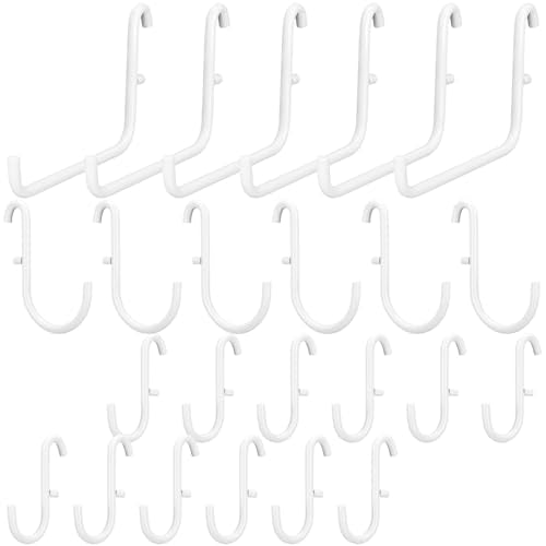 Moxweyeni 24 Pcs Pegboard Accessories Compatible with IKEA Skadis Organizer Kit 2.36 x 3.74 Inch White Peg Board Hooks Set Metal Storage Tool Waterproof Home Office Indoor Supply