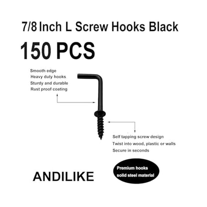 150 PCS 7 Shaped Right Angle Screw Hooks,7/8 Inch Screw in L Shaped Hooks for Hanging Lamp,Plants,Decorations,kitchenware and DIY Crafts - size: 7/8inch 150pcs