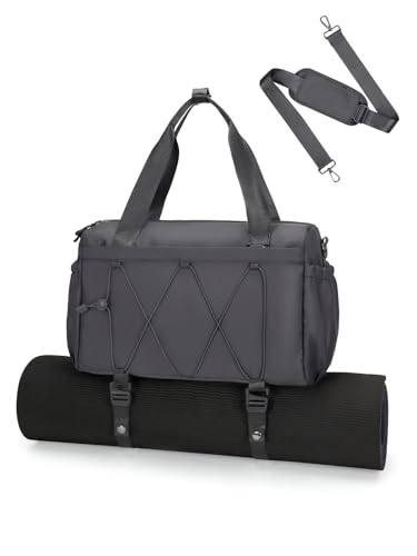 RHDZO Small Gym Bag for Women with Yoga Mat Holder and Wet Pocket Dark Gray | Mini Duffle Bag for Men, Yoga Bags with Barbell Pad Holder, Water Bottle Holder, Sports Travel Workout Dance, Luggage Strap - color: Dark Gray