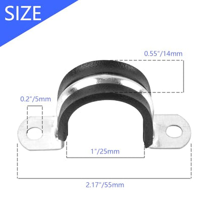 1 Inch Reinforced Rigid Pipe Strap, 2 Holes U Bracket Cable Clamp Hanger, Rubber Cushioned Insulated Clamp, Conduits Strap Clamps for Pipe Fixing on Various Surfaces, 10 PCS(25mm) - size: 1 inch (10 pcs)