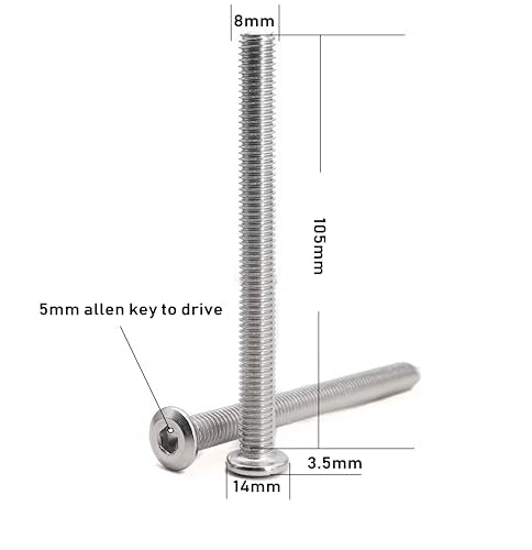 6pcs M8 x 105mm Rivet Countersunk Socket Cap Allen Head Bolts Screws Connecting for Furniture, 304 Stainless Steel - size: 6pcs M8 x 105mm