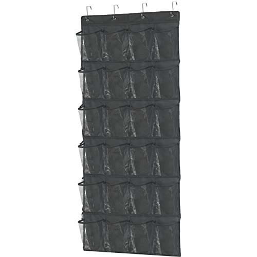 Simple Houseware 24 Pockets Large Clear Over Door Shoe Organizer, Dark Gray | 56" x 22.5", 4 Durable Metal Hooks, 5" x 9" Pocket Size, Multipurpose - color: Dark Gray, size: Extra Large Pockets