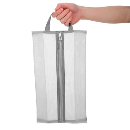2pcs Large Gray Mesh Shoe Bags with Handle Portable Travel Shoe Storage Organizer for Women’s Boot Storage Dustproof and Ventilated Pouches for Outdoor Gym Business Trips