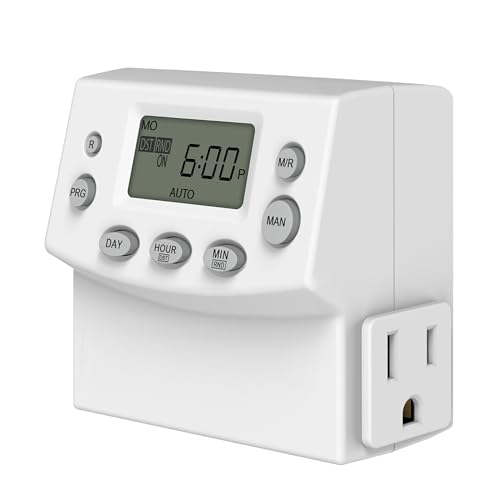 ENERLITES Heavy Duty Programmable Digital Timer Outlet, UL Listed | 3 Prong Plug in Timers for Electrical Outlets, Lamps, Fans, Grounded Outlet, 7 Day Random, 120V 15A 1200W - color: White, size: Plug No Backlight