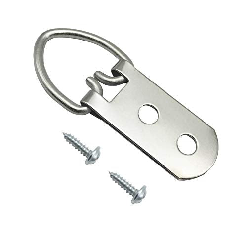 20 Pack D-Ring Steel Picture Hangers Heavy Duty with Screws Picture Frames Double Holes Clasp Picture Hang Solutions, for Hanging Clock Paintings Artwork Picture Frame Hook Photos Mirrors (Silver) - size: 20 Pack-Double hole