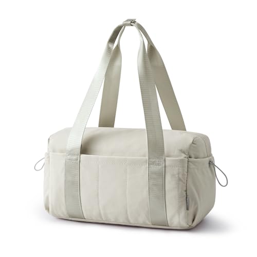 G4Free 14 Inch Mini Small Gym Bag for Women | Cute Duffle Bag with Wet Compartment for Travel Sport Workout - color: Beige