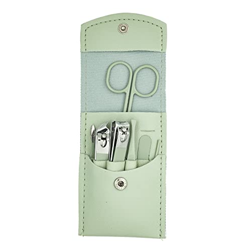 Nail Clipper Set, 7PCS Manicure Set Fingernail Clippers Kit Fashion Color Green Stainless Steel Pedicure and Manicure Kit with Green PU Leather Case