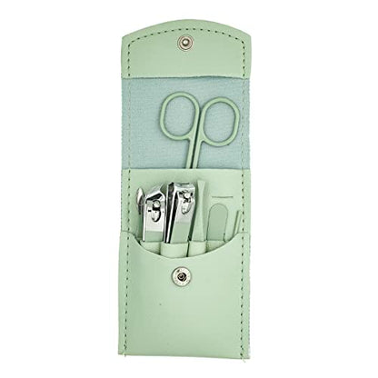 Nail Clipper Set, 7PCS Manicure Set Fingernail Clippers Kit Fashion Color Green Stainless Steel Pedicure and Manicure Kit with Green PU Leather Case