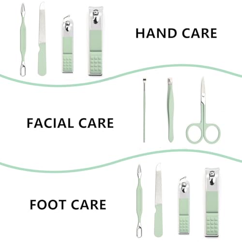 Manicure Set Nail Clipper Set Women Men Nail Clippers Kit Nail Care Kit | Fingernail Toenail Cutters Personal Care Tools Manicure Pedicure with Travel Case Nail Grooming Kit Gifts for Women Men - color: Green