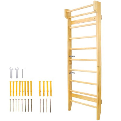 Gymnastics Wood Stall Bar, Multi-use Swedish Ladder- Wall Mounted Pull Up Bar-Physical Therapy for Stretching and Various Exercises,Indoor Home Gym Workout Yoga - size: 76.7 H