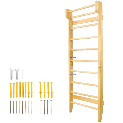 Gymnastics Wood Stall Bar, Multi-use Swedish Ladder- Wall Mounted Pull Up Bar-Physical Therapy for Stretching and Various Exercises,Indoor Home Gym Workout Yoga - size: 76.7 H