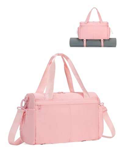 Small Gym Bag, Mini Gym Bag with Yoga Mat Holder & Wet Compartment, Pink | Yoga Mat Bag, Water Bottle Pocket, Detachable and Adjustable Shoulder Strap, Mini Duffle Bag for Workout Travel Dance - color: Pink