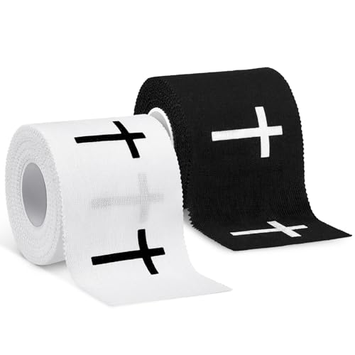 MiniInflat 2 Pcs Christian Cross Athletic Tape Sports Tape 2in x 23ft Religion Jesus Wrist Wrap for Soccer Football Baseball, Gift for Graduation Teacher Nurses Week Pentecost(White Black,Crosses) - color: White Black, style: Cross