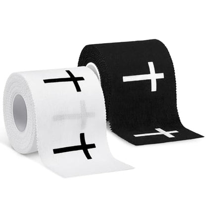 MiniInflat 2 Pcs Christian Cross Athletic Tape Sports Tape 2in x 23ft Religion Jesus Wrist Wrap for Soccer Football Baseball, Gift for Graduation Teacher Nurses Week Pentecost(White Black,Crosses) - color: White Black, style: Cross