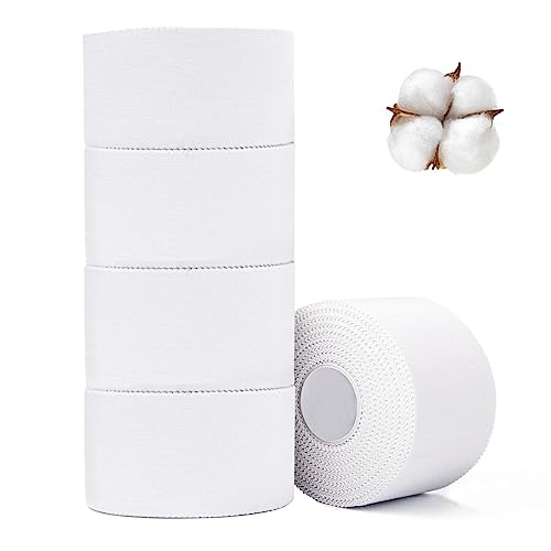 ADMITRY Athletic Tape,5 Pack White Sports Tape | Very Strong No Sticky Residue Wrist Ankle Tape for Gymnastics Boxing Lacrosse Climbing Hockey Bat - color: Athletic Tape White(cotton)-5 Rolls