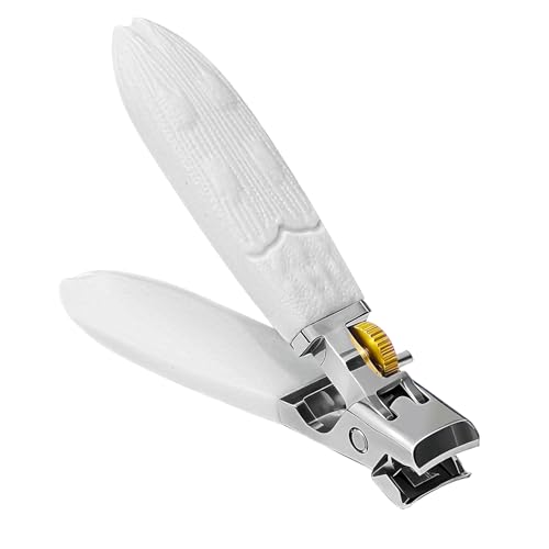 Heavy Duty Nail Clippers for Thick Toenails & Fingernails - Razor-Sharp Stainless Steel Blades with Wide Jaw, Anti-Slip Grip, Safety Lock & Splash Guard (Seniors/Men/Women/Kids) - color: White